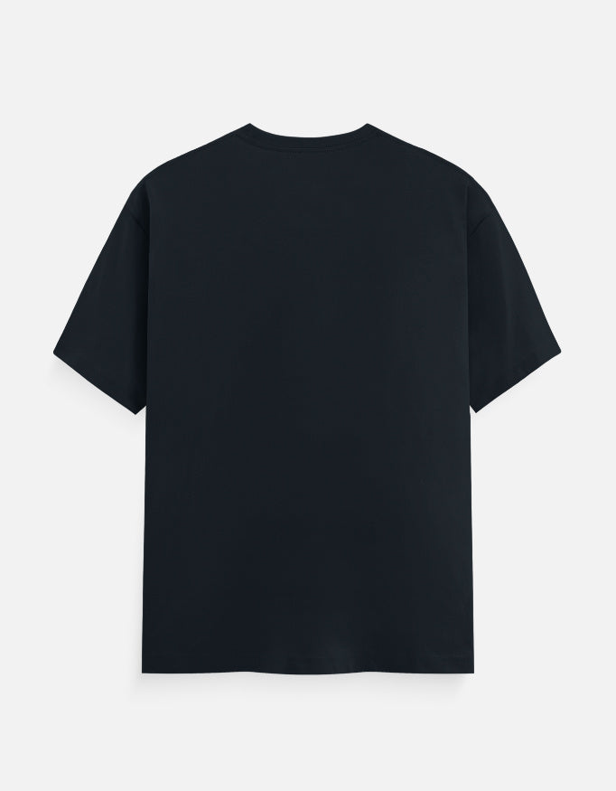 Back view of black Unisex Classic Crew T-Shirt showing plain design and regular fit, made from breathable 100% cotton fabric.