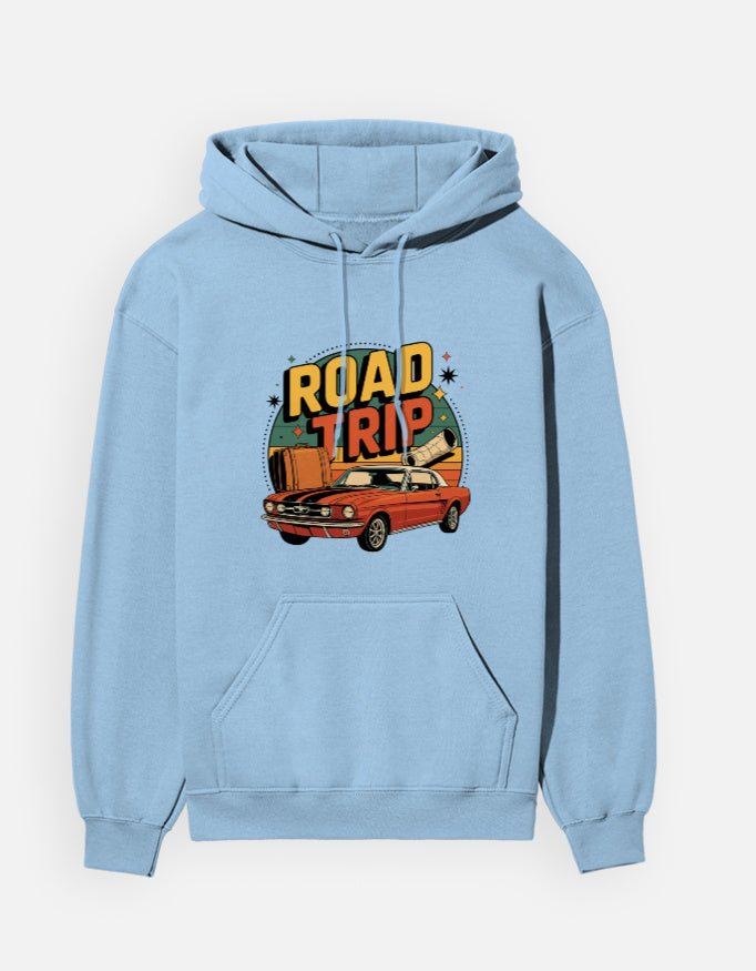 Road Trip Hoodie – Retro Vintage Car Sweatshirt with Classic Mustang Design | Adventure Travel Hoodie for Car Lovers & Wanderlusters - GlobeTees