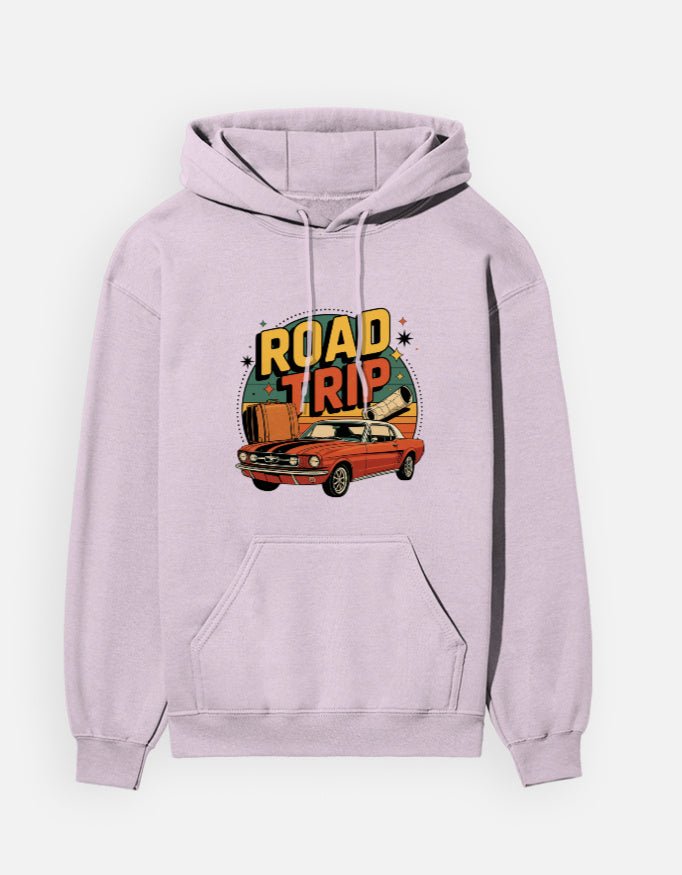 Road Trip Hoodie – Retro Vintage Car Sweatshirt with Classic Mustang Design | Adventure Travel Hoodie for Car Lovers & Wanderlusters - GlobeTees