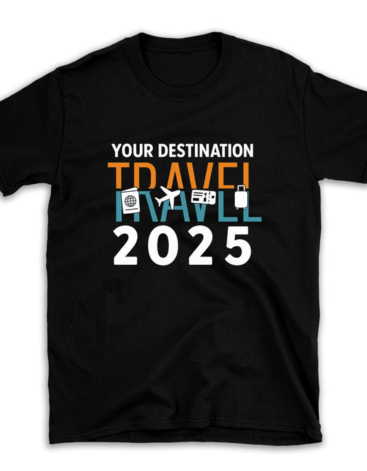 Unisex Oversized Standard T-Shirt "Travel 2025 Black Graphic Tee – Wanderlust Shirt with Passport, Airplane & Luggage – Perfect Vacation & Airport Outfit" - GlobeTees